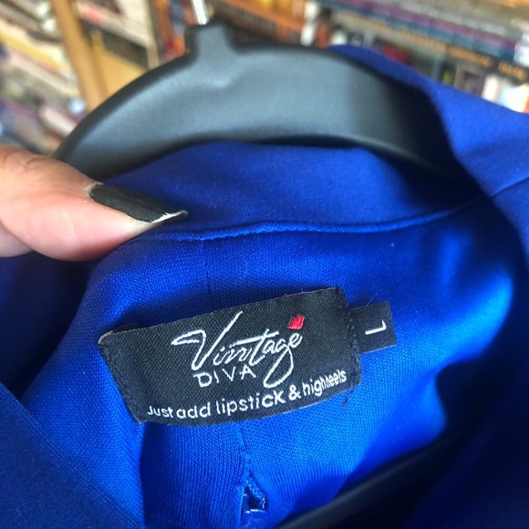 Vintage Diva Blue Collared pencil dress Size L - Picture 5 of 5